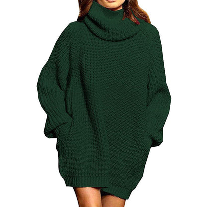 Robe pull femme grosse maille col montant décontractée chic