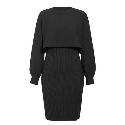 Robe pull en maille côtelée pour femme avec haut court