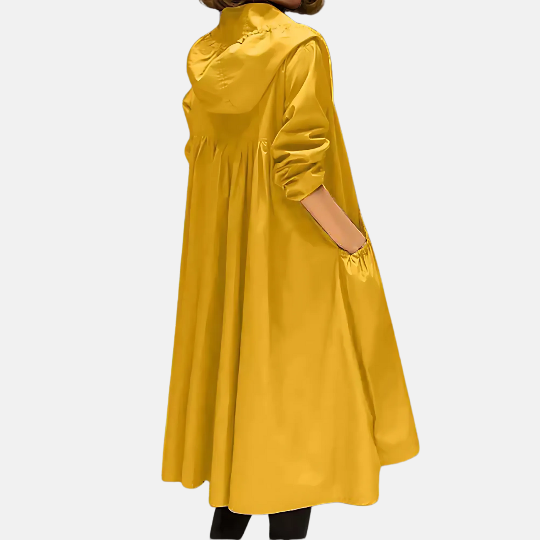 Veste imperméable pour femme, longueur genou, avec capuche