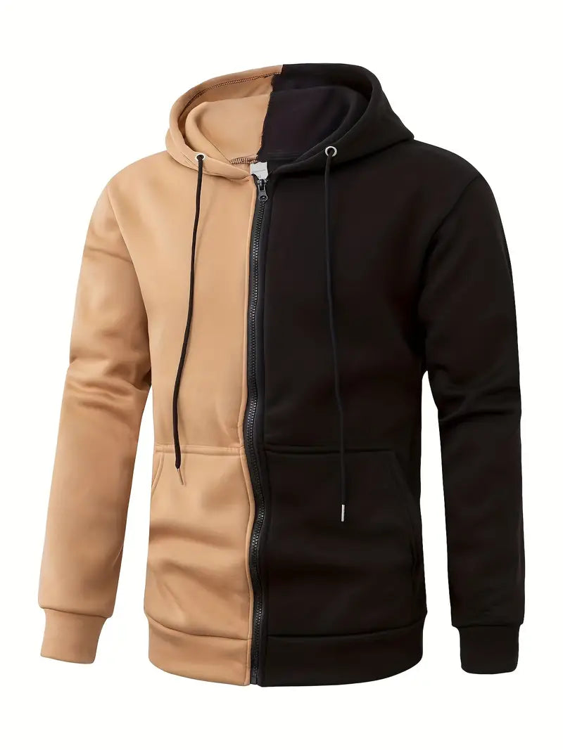 Sweat-shirt à capuche bicolore et zippé moderne