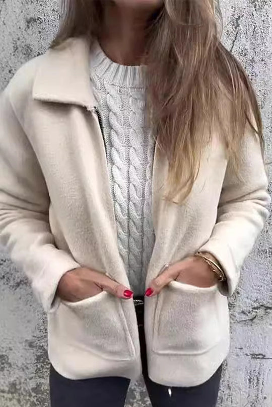 Veste décontractée pratique, col, poche, fermeture éclair