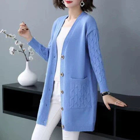 Gilet mi-long en laine douce avec boutons