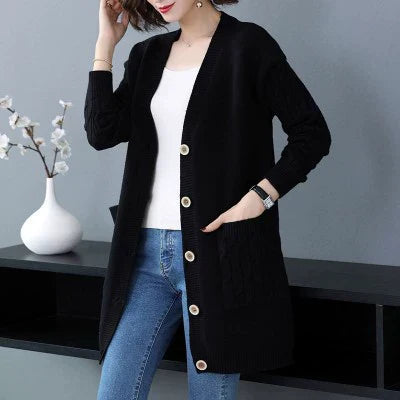 Gilet mi-long en laine douce avec boutons
