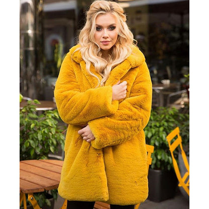 Manteau femme en fausse fourrure, doux, col montant, date d'action hivernale