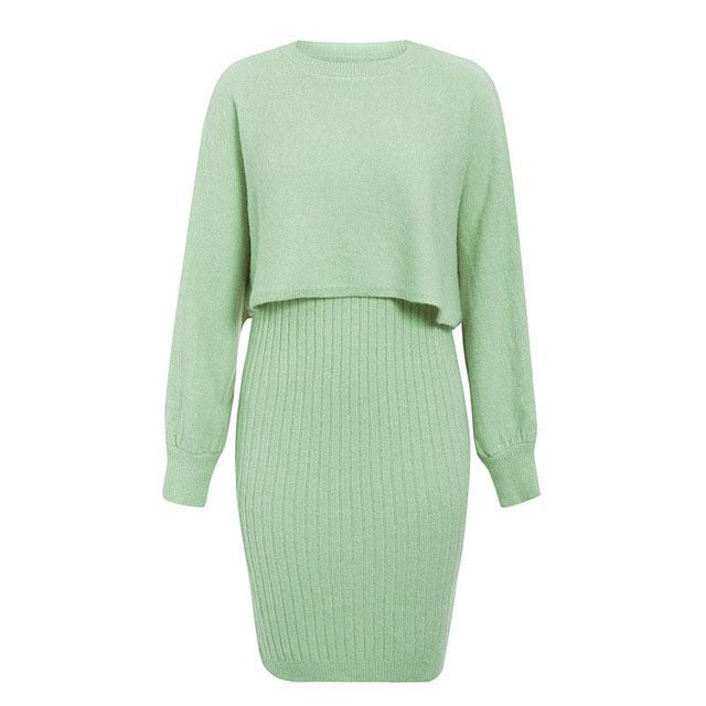Robe pull en maille côtelée pour femme avec haut court
