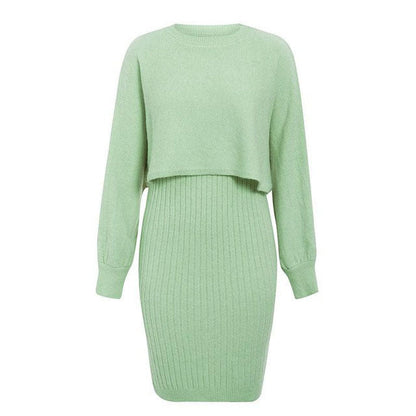 Robe pull en maille côtelée pour femme avec haut court