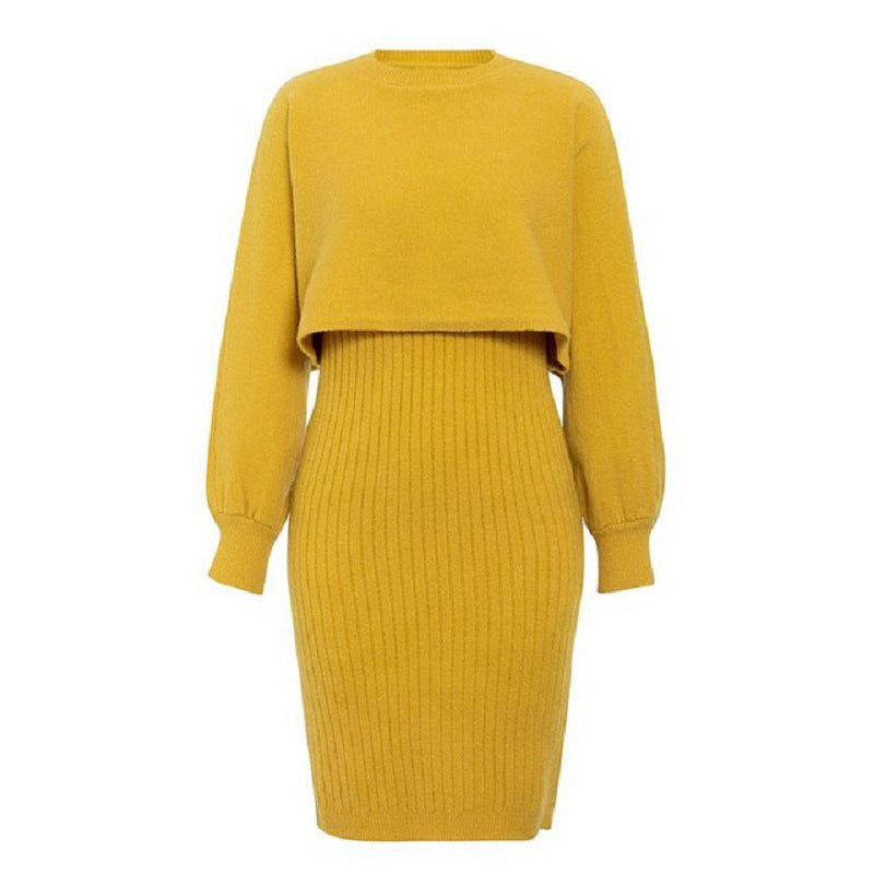 Robe pull en maille côtelée pour femme avec haut court