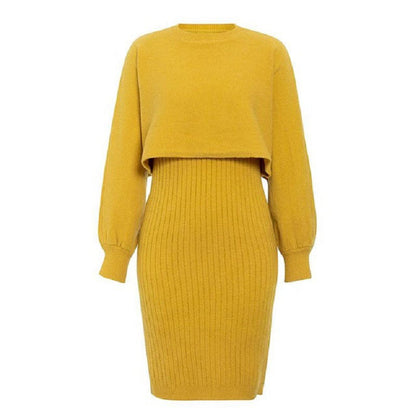 Robe pull en maille côtelée pour femme avec haut court