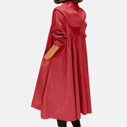 Veste imperméable pour femme, longueur genou, avec capuche