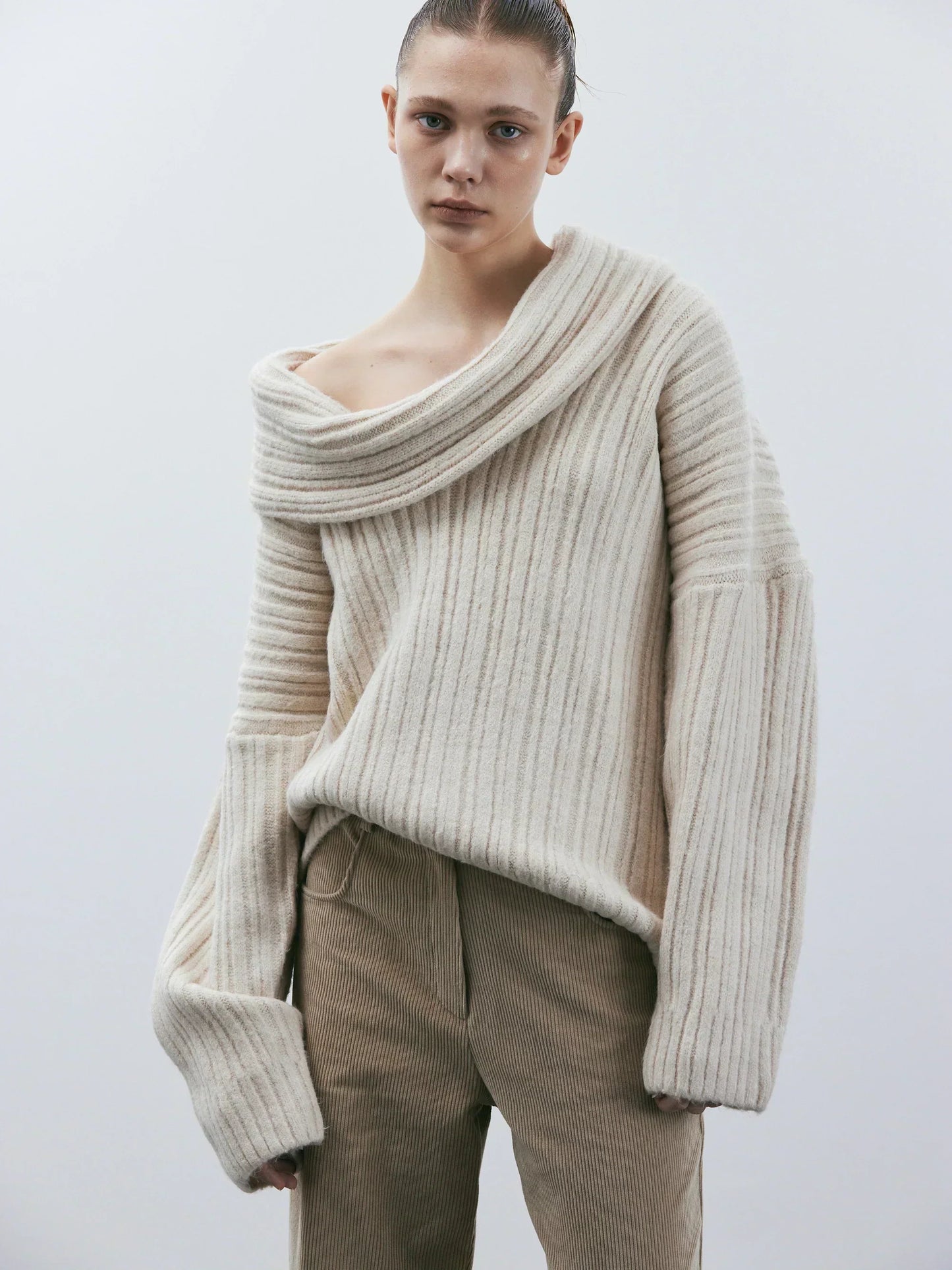 Große Damenkleid Übergröße Strick Off-Shoulder Mode - IdealeKleiden