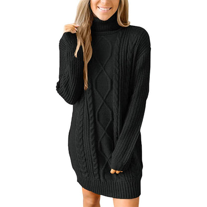 Robe pull en maille torsadée épaisse et col montant pour femme