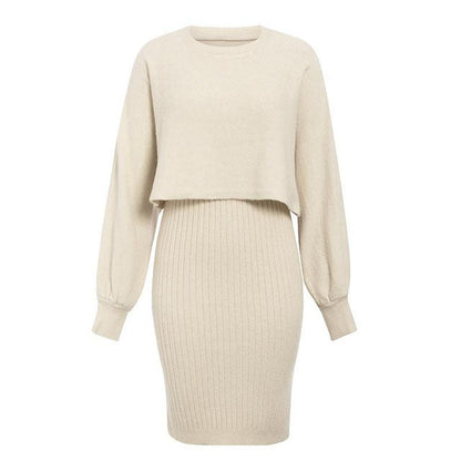 Robe pull en maille côtelée pour femme avec haut court