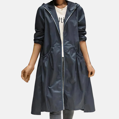Veste imperméable pour femme, longueur genou, avec capuche