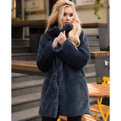 Manteau femme en fausse fourrure, doux, col montant, date d'action hivernale