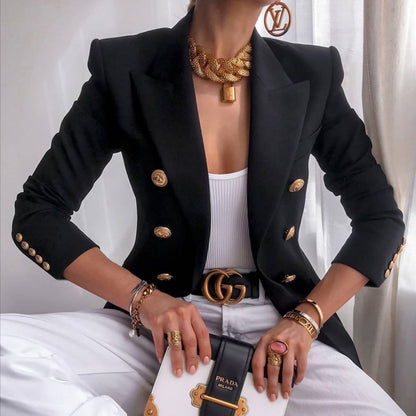 Blazer femme élégant boutons dorés look business