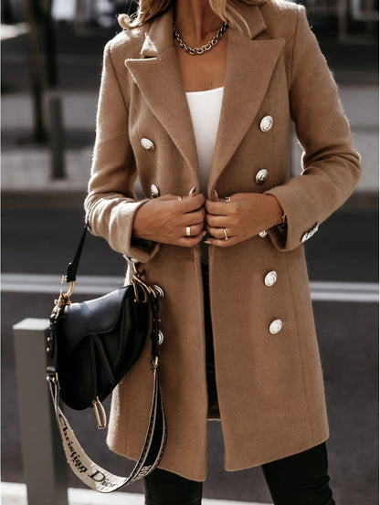 Blazer élégant Manteau coupe ajustée Toucher laine Double boutonnage