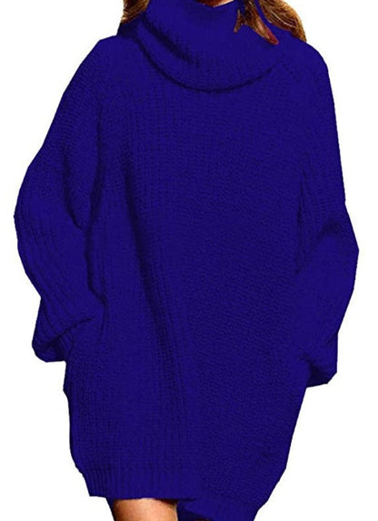 Robe pull femme grosse maille col montant décontractée chic