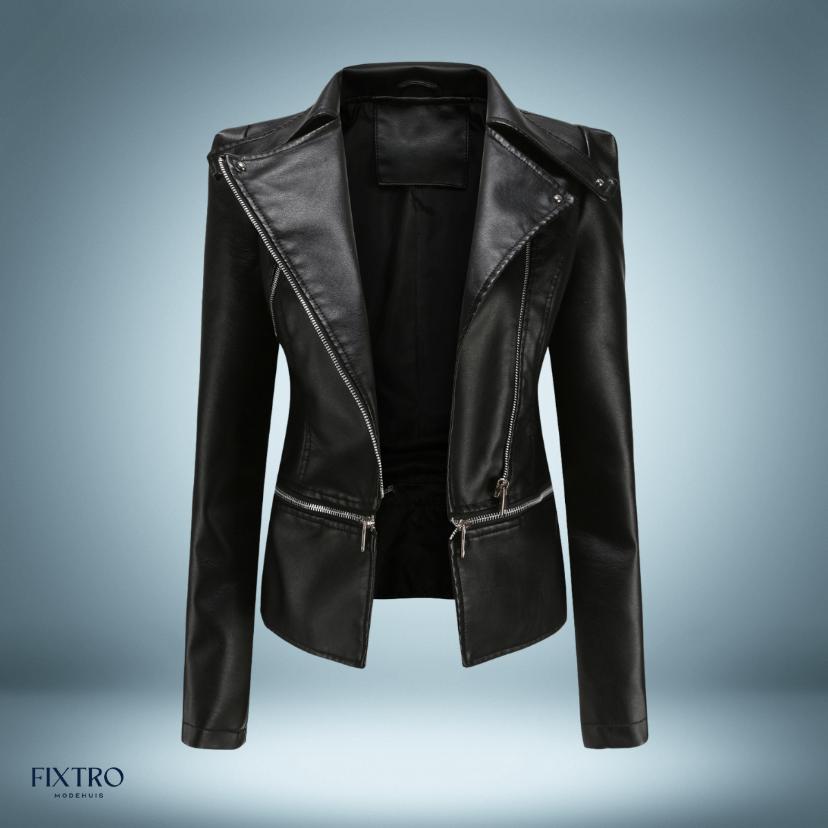 Blouson en cuir Col ouvert Style motard