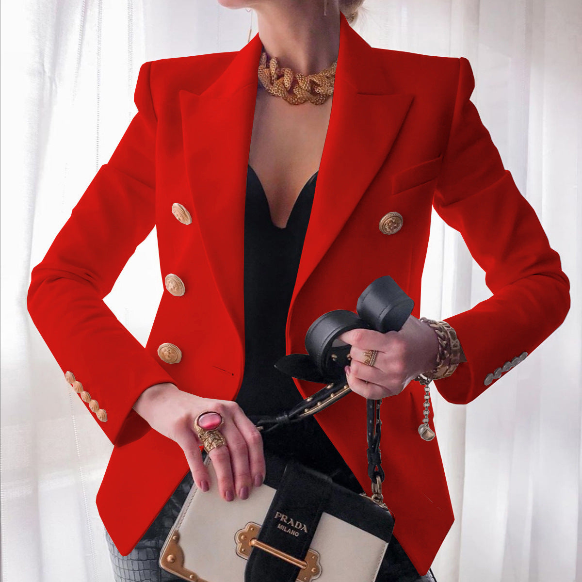 Blazer femme élégant boutons dorés look business