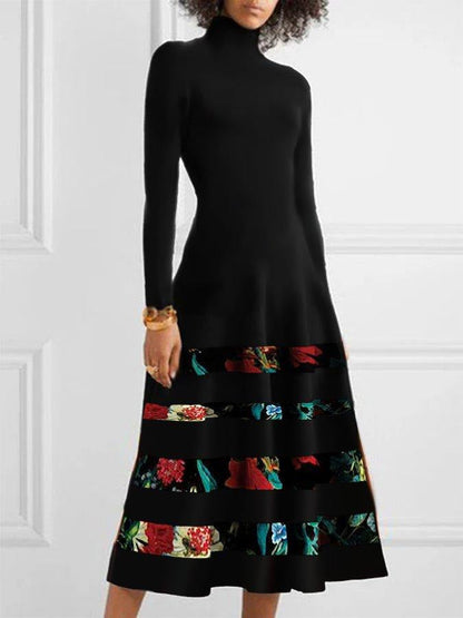 Robe pull fleurie élégante à col montant pour femme