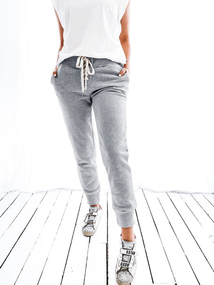 Pantalon de jogging femme confortable élastique avec poches latérales