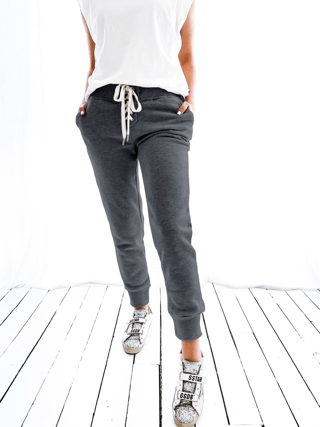 Pantalon de jogging femme confortable élastique avec poches latérales