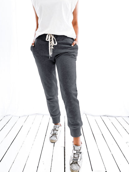 Pantalon de jogging femme confortable élastique avec poches latérales