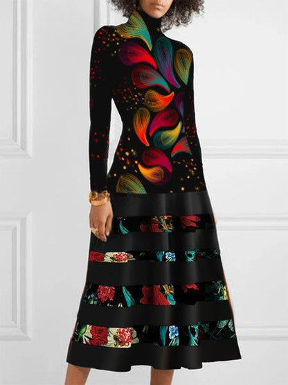 Robe pull fleurie élégante à col montant pour femme