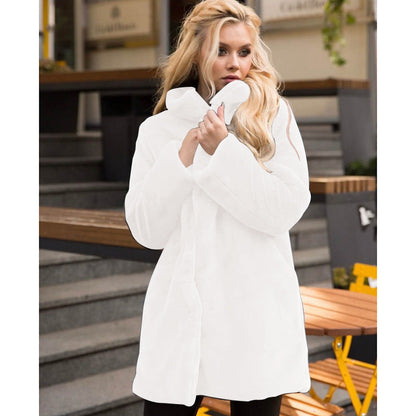 Manteau femme en fausse fourrure, doux, col montant, date d'action hivernale