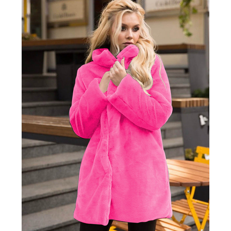 Manteau femme en fausse fourrure, doux, col montant, date d'action hivernale