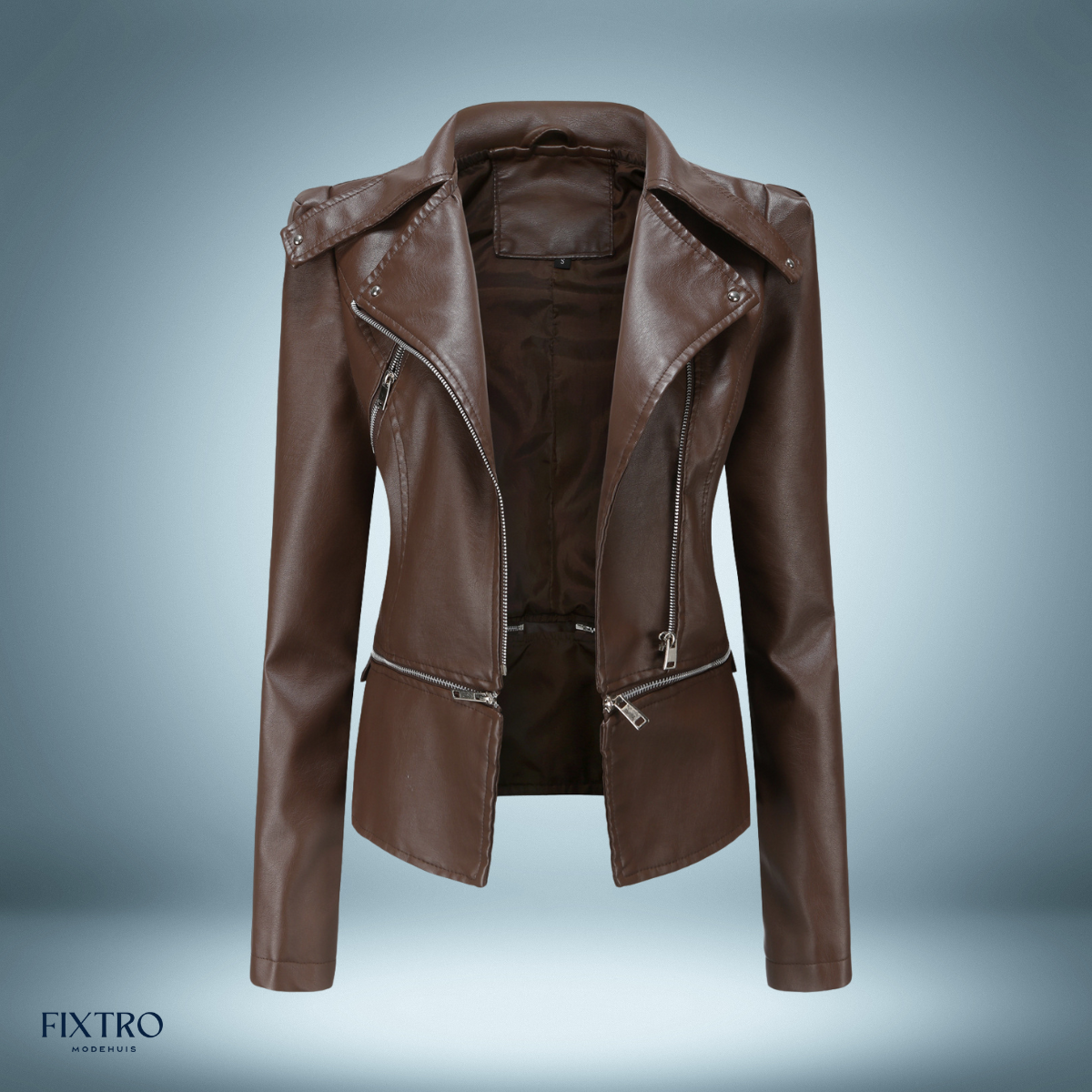 Lederjacke Offener Kragen Biker-Stil - IdealeKleiden