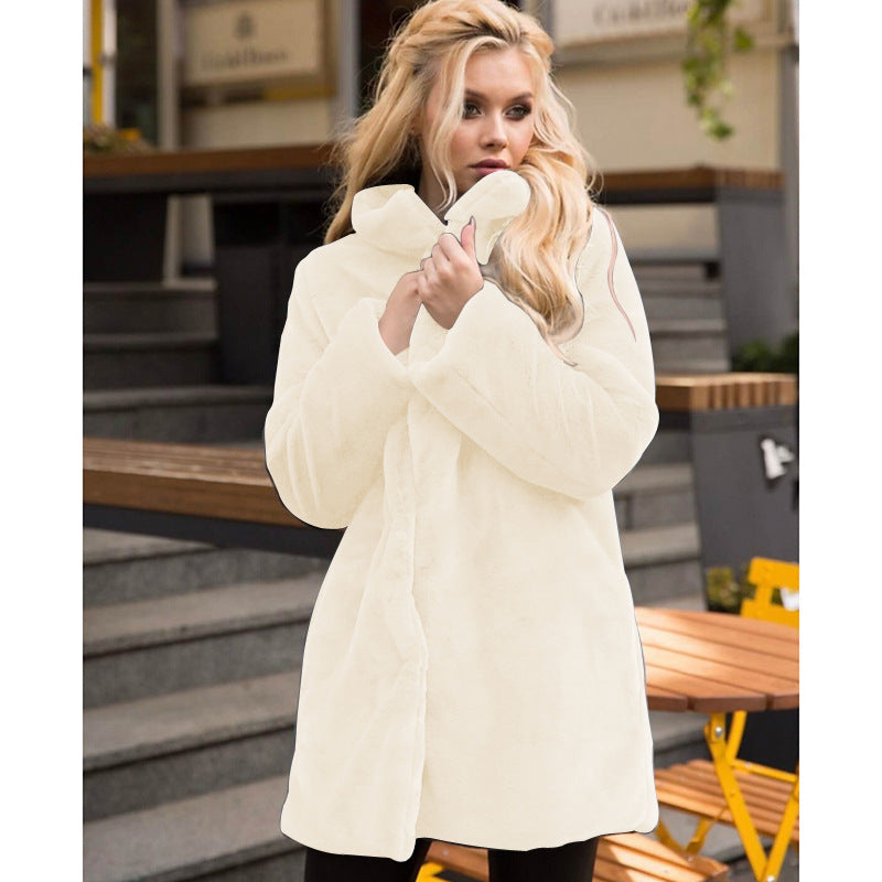 Manteau femme en fausse fourrure, doux, col montant, date d'action hivernale