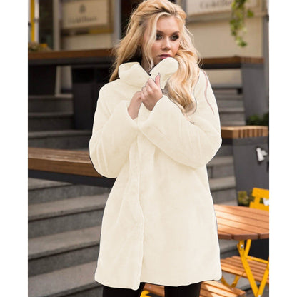 Manteau femme en fausse fourrure, doux, col montant, date d'action hivernale