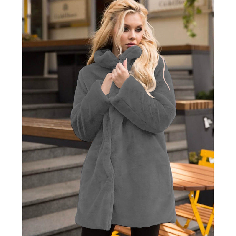 Manteau femme en fausse fourrure, doux, col montant, date d'action hivernale