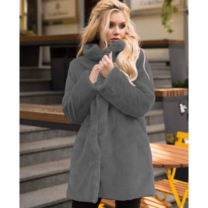Manteau femme en fausse fourrure, doux, col montant, date d'action hivernale