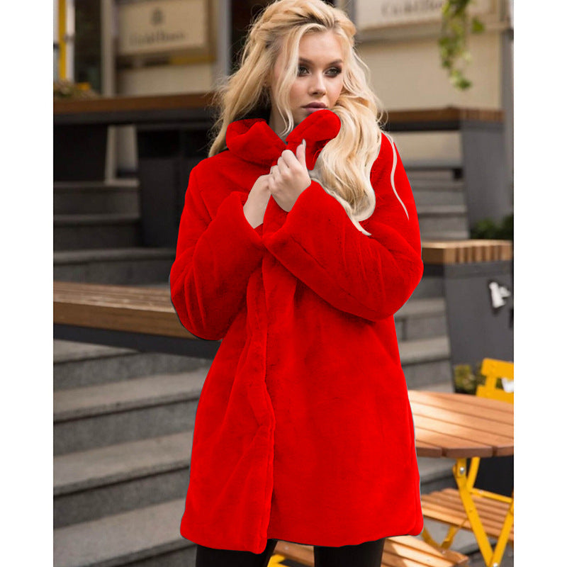 Manteau femme en fausse fourrure, doux, col montant, date d'action hivernale