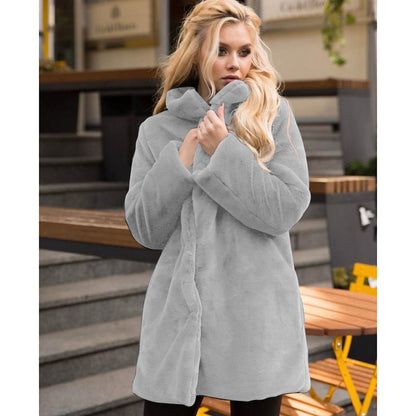 Manteau femme en fausse fourrure, doux, col montant, date d'action hivernale