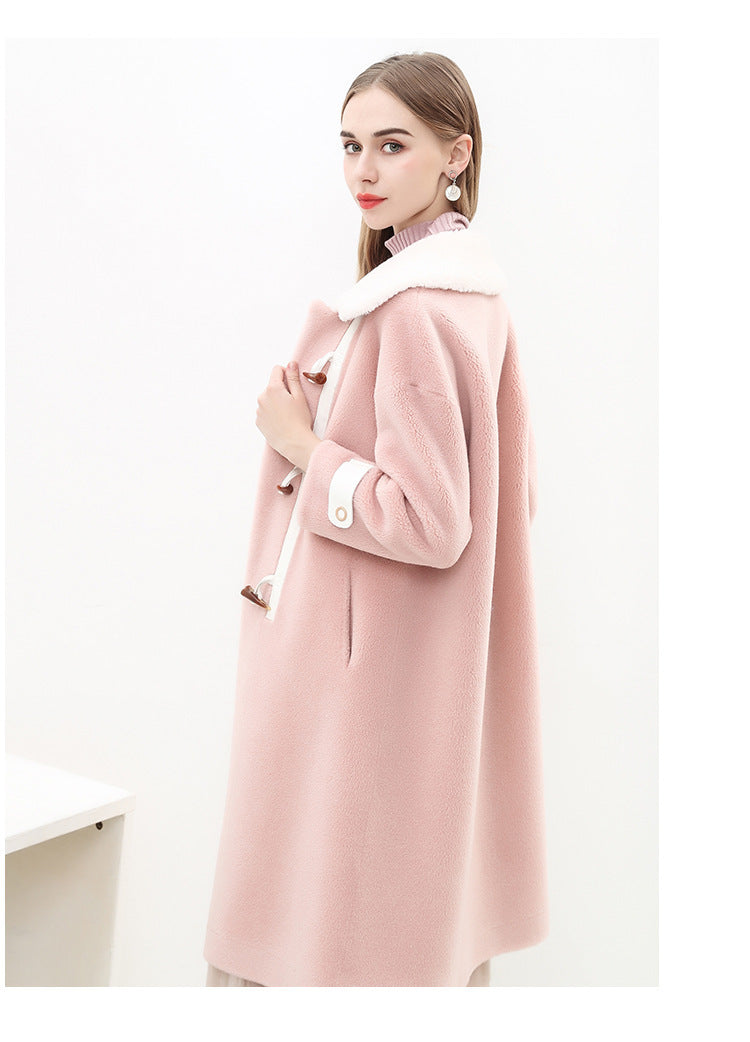 Manteau en laine pour femme, col en fausse fourrure, élégant