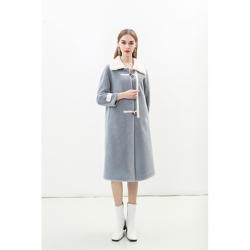 Manteau en laine pour femme, col en fausse fourrure, élégant