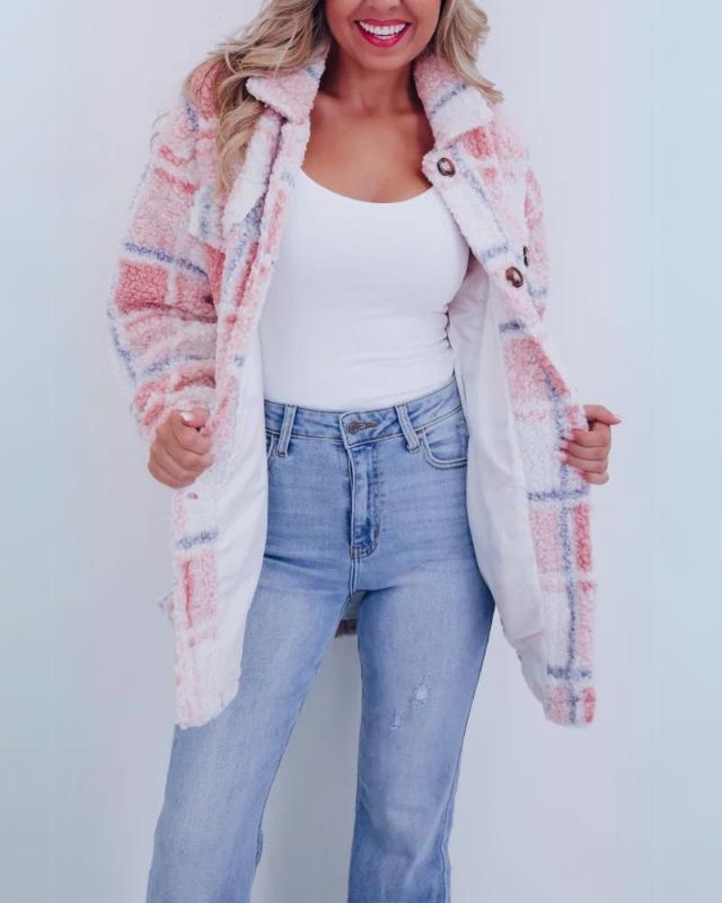 Warme Plaidjacke Polarfleece Damen - IdealeKleiden