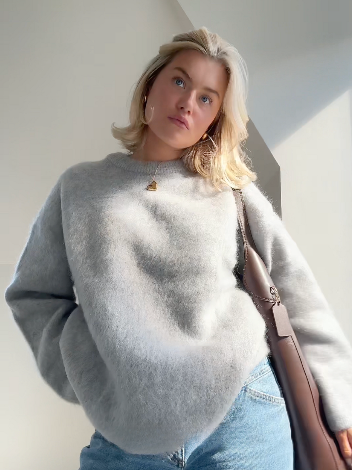 Pulls larges pour femmes, manches longues, col rond