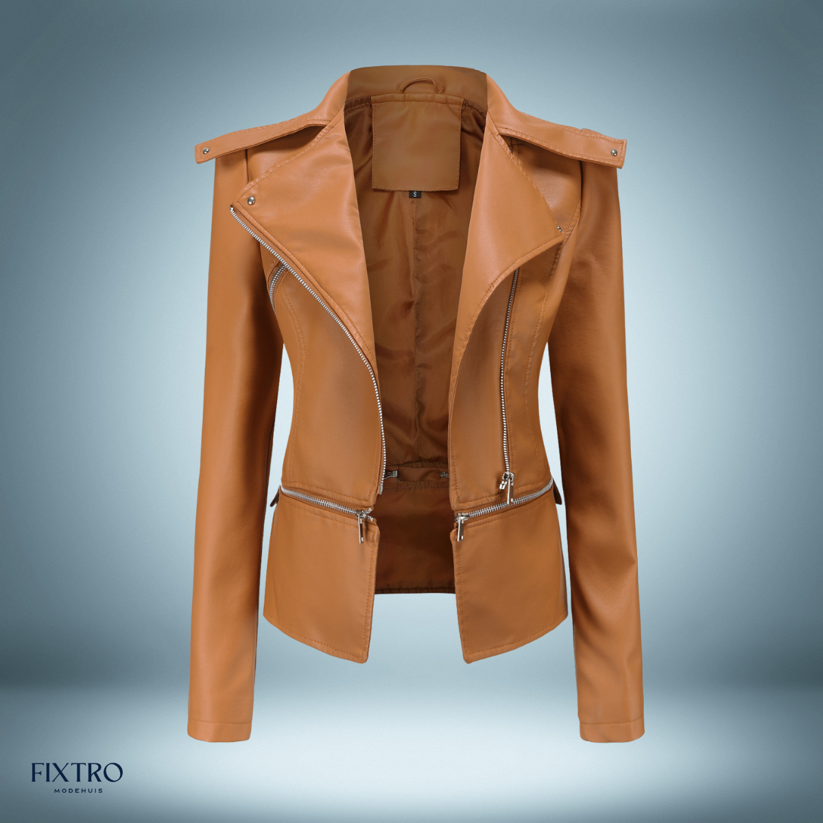 Blouson en cuir Col ouvert Style motard