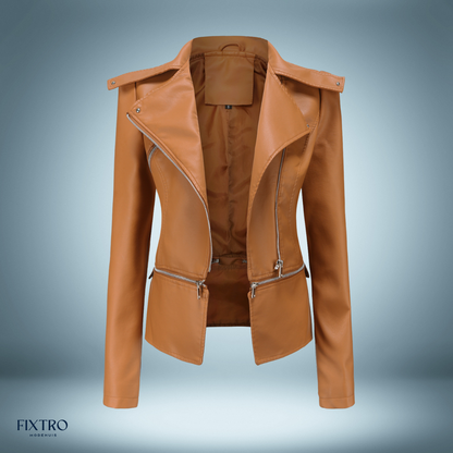 Blouson en cuir Col ouvert Style motard