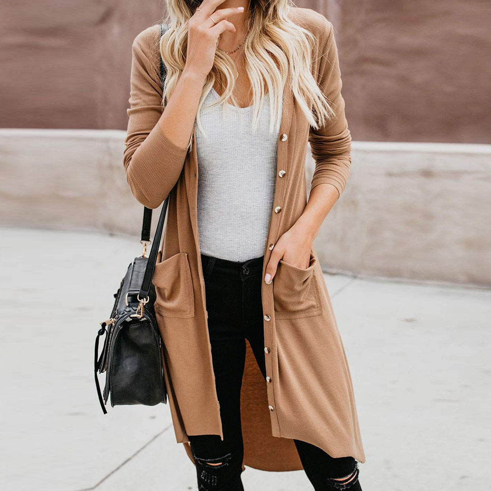 Gilet Femme Long Élégant avec Poches et Boutons