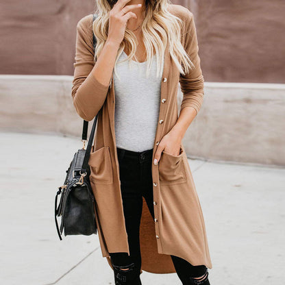 Gilet Femme Long Élégant avec Poches et Boutons