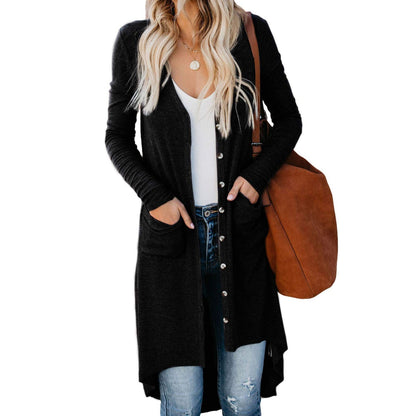 Gilet Femme Long Élégant avec Poches et Boutons