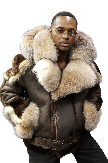 Blouson en cuir pour homme Col en fausse fourrure de luxe Doublure chaude
