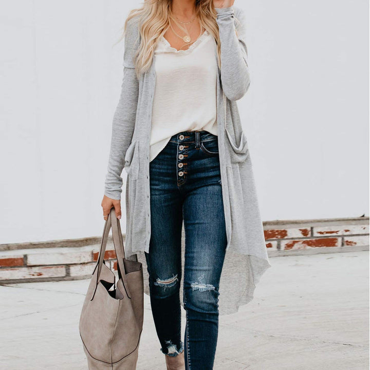Gilet Femme Long Élégant avec Poches et Boutons