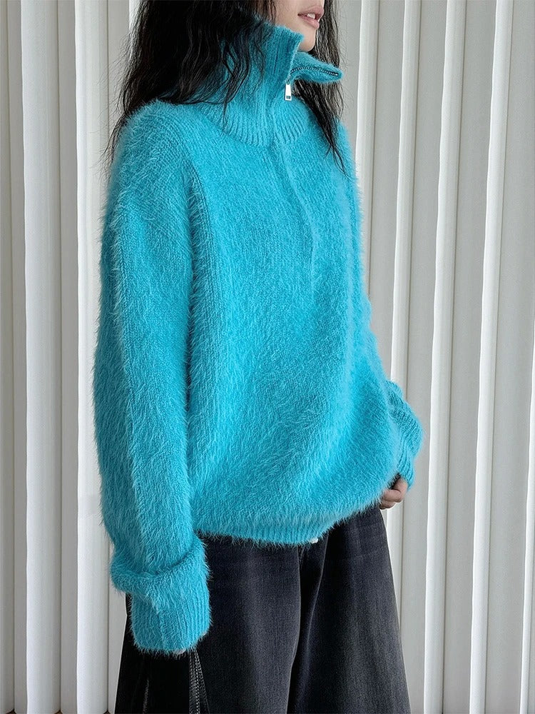 Pull doux à fermeture éclair pour femme