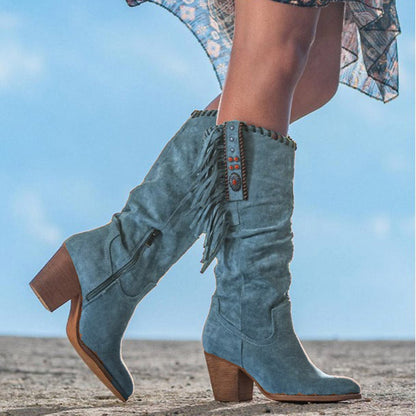 Bottes en simili cuir style western franges clous